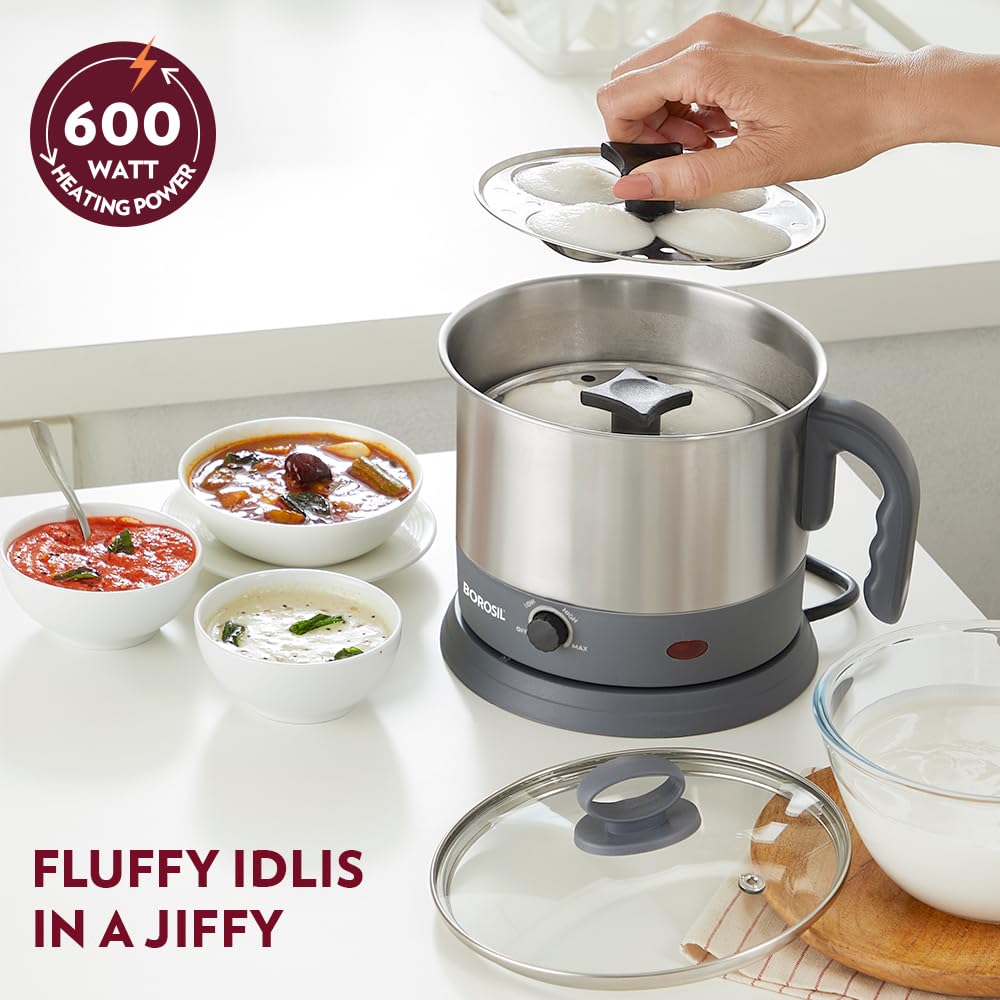Borosil Multipurpose Electric Kettle with Egg Tray
